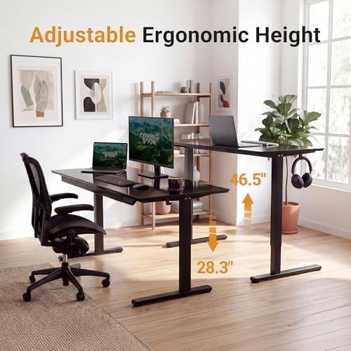 YDN Glass Standing Desk with Drawers 48x24 Inch Black