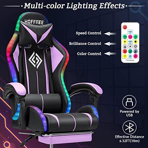 RGB Gaming Chair with Bluetooth Speakers LED Lights Computer Chairs-Purple