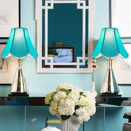 GO&SO Lamp Shade Set of 2,6" x 13" x 10.6",Scalloped Lamp Shade,Teal Petals
