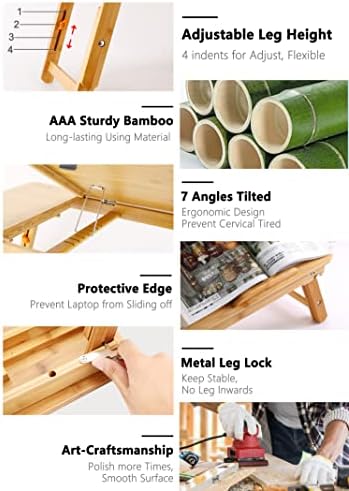 Nnewvante Bamboo Laptop Desk for Bed with Tilting Top, Drawer 21.6 x 13.8In