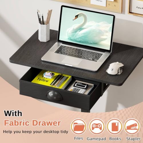 Rolling Adjustable Height Computer Desk With Drawers, Small Mobile Laptop Desk Cart On Wheels For Small Spaces Home Office, Portable Sitting Laptop Table For Bed Couch Load Up To 60LBS, Sturdy, Black