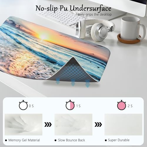 Computer Keyboard Stand Pad with Wrist Rest Easy Typing Wrist Rest Support with Comfortable Wrist Pad Ergonomic Tilted Keyboard Riser Holder for Desktop Office Home School Ocean Beach