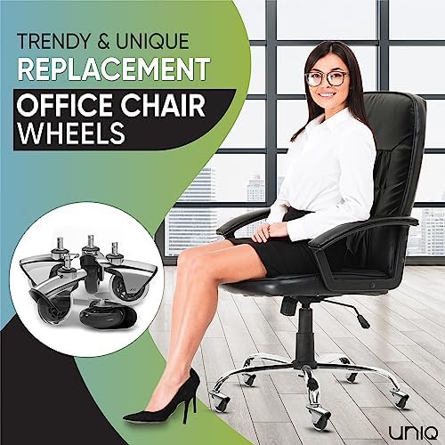 Replacement Office Chair Wheels for Carpet, Wood & Tile, Set of 5 - Premium Quality Office Chair Casters for Work & Gaming Chair - Smooth & Noise-Free Rubber Wheel for Office Chair