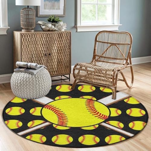 Large Machine Washable Circular Rugs, Home Decor Round Mat for Living Room Sofa Office Softball