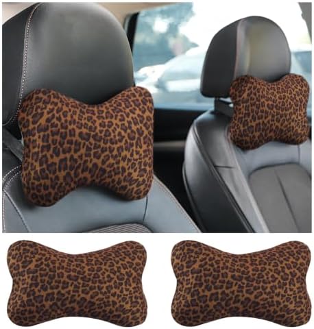2PCS Car Headrest Pillow,Soft & Comfortable Car Neck Pillow for Driving Fatigue Relieve,All-Season Universal Cars Head Rest Pillows Automotive Interior Accessories for Cars (Leopard Print)