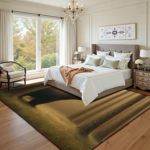 Tranquil Scene Bear Pine Trees Soft Gradient Area Rug Outdoor Patio Rug Play Mat Modern Floor Carpet Non-Slip Home Decor Living Room Kids Bedroom Nursery, 9x12 ft
