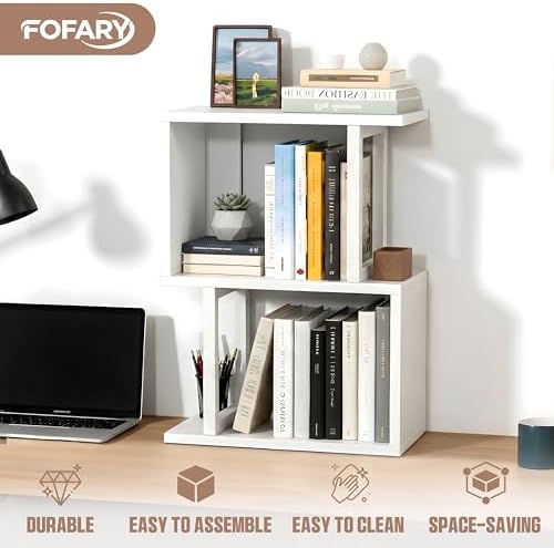 Desk Shelf Organizer, Small Desktop Bookshelf Wood, White