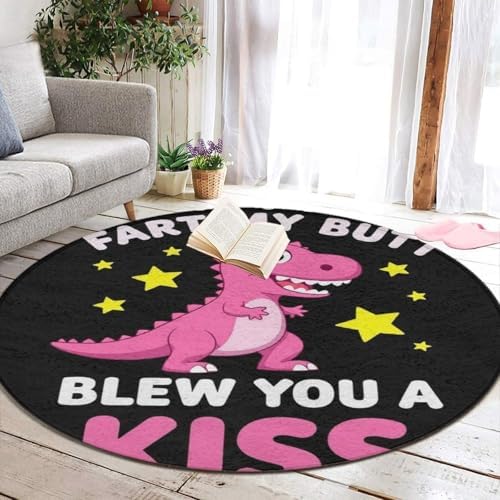Men's Large Home Decor Mat, Soft Round Yoga Carpet, Non Slip Machine Washable Home Office Circle Rug I Didnt My Blew You A Kiss Funny Dinosaur