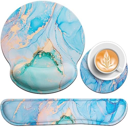 Mouse Pad Blue, 3-in-1 Mouse Pad with Wrist Rest for Keyboard and Mouse