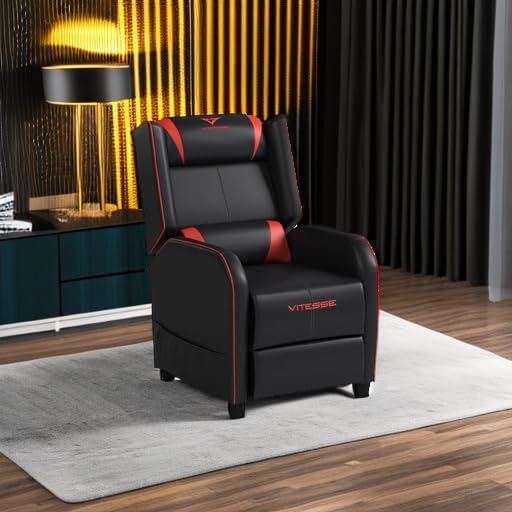 VITESSE Gaming Recliner Chair Racing Style Single PU Leather Sofa Modern Living Room Recliners Ergonomic Comfortable Home Theater Seating, Red