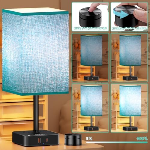 Bedroom Nightstand Lamp with Charger, Touch Table Lamps with Remote Control