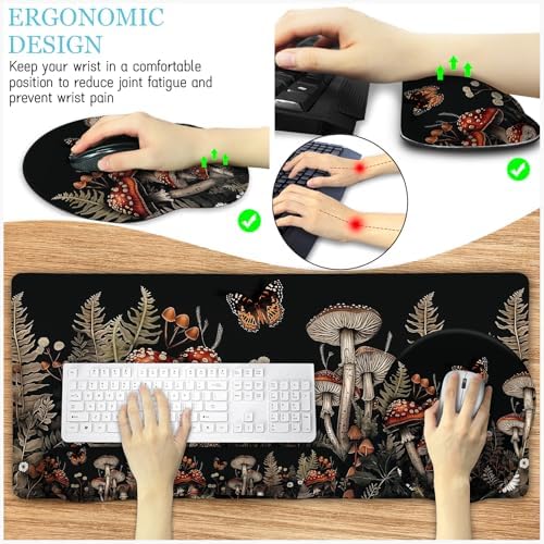 LIMKRIAN Mushroom Mouse Pad Set Large Desk Matt for Desktop Fall Decor