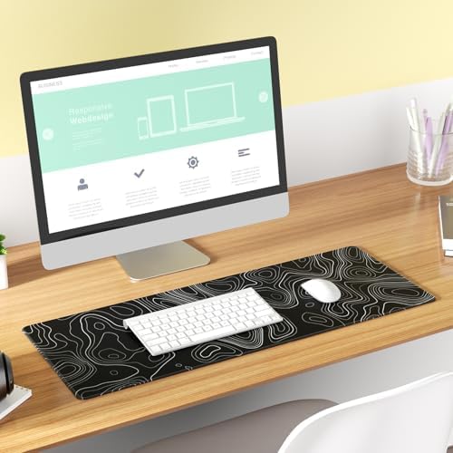KTRIO Large Gaming Mouse Pad, 31.5 x 11.8 in, Black Topographic, XL