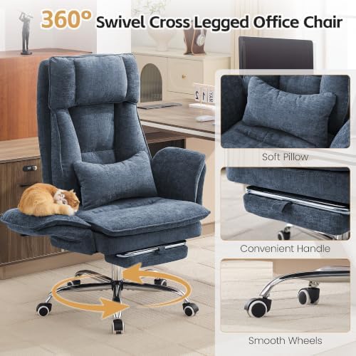 HUBSON Big and Tall Office Chair, Flip Armrest & Footrest for Pets, Blue