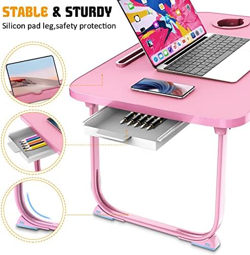 Fayquaze Lap Laptop Desk, Portable Foldable Laptop Bed Table with Storage Drawer and Cup Holder, Lap Desk Lap Bed Stand Tray Table Serving Tray for Eating, Reading and Working