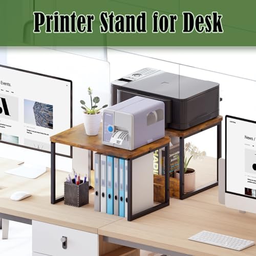 MARTY Desktop Printer Stand 2 Pack Printer Shelf for Desk Home/Office,Brown
