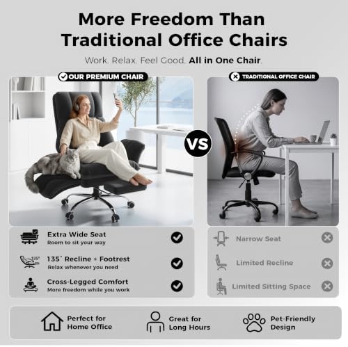 Big and Tall Office Chair, Flip Armrests for Pets & Cross Legged Sitting