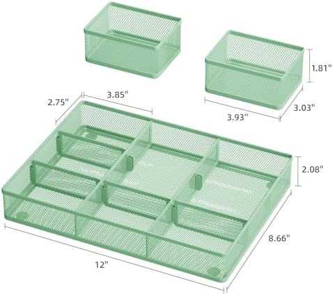 Marbrasse Mesh Desk Drawer Organizer Tray 3 Packs, Green
