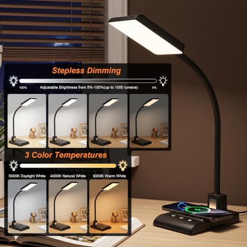 Desk Lamp with Wireless Charger, Desk Lamps for Home Office Night Light