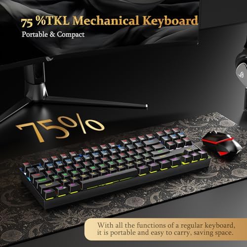 Redragon K552P Mechanical Gaming Keyboard TKL with 18 Backlight Modes, Hot-Swappable Red Switches, 87-Key Compact Ergonomic Design, N-Key Rollover & Software Programmable Macro - RGB, Black