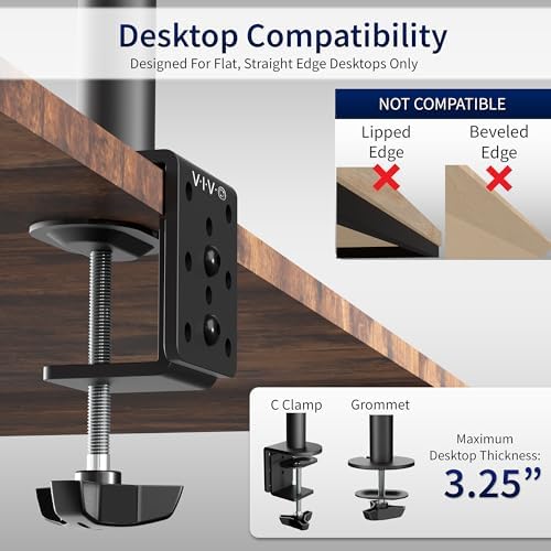 VIVO Single 13 to 38 inch Ultrawide Monitor Arm Desk Mount, Regular Screens up to 32 inches, 22 lbs capacity, Fully Adjustable Stand with C-Clamp and Grommet Base, Black, STAND-V001