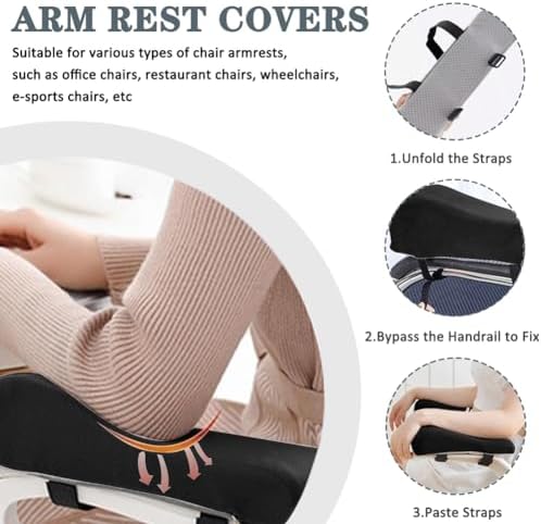 2 Pack Office Chair Armrest Pads Covers,Arm Rest Pad with Memory Foam Elbow Pillow for Forearm Pressure Relief, Arm Rest Covers for Office Chairs, Wheelchair, Comfy Gaming Chair (Black)