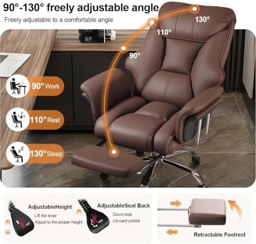 Big and Tall Office Chair 550 lbs Extra Wide Leather Executive Chair with Retractable Footrest, Heavy-Duty Ergonomic Chair, Adjustable Height Computer Gaming Chairs