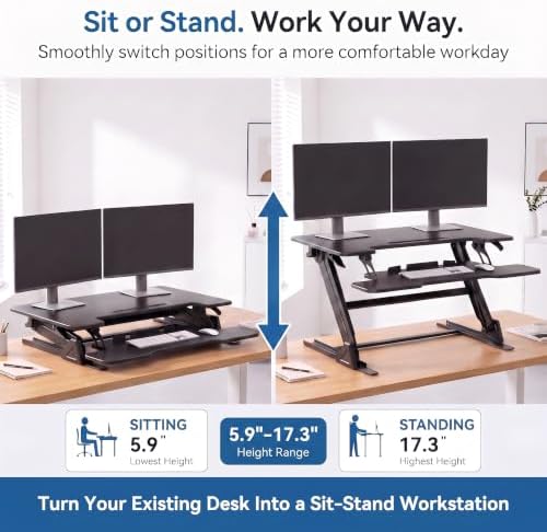 HUANUO 36" Z-Shaped Standing Desk Converter with Wide Keyboard Tray, Black