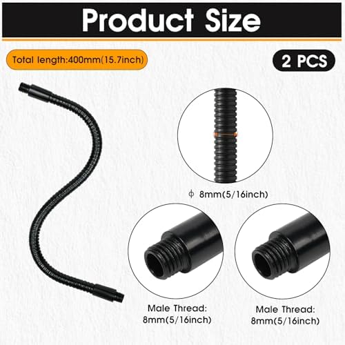 2PCS 15.7" Gooseneck Tubing Flexible 5/16" Male thread Alloy Steel Metal Arm Universal Bendable Extension Hose for DIY Lamps Microphone Stands Inspection Cameras