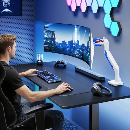 ARES WING Heavy Duty Monitor Arm with USB for 24-57 Inch Screens, White