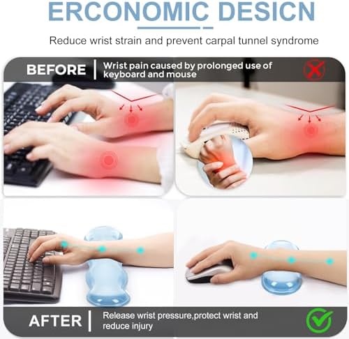L-SPOUTTO Blue Striped Mouse Pad Set,Scalloped XXL Desk Mat + Ergonomic Mouse Wrist Rest + Gel Keyboard Wrist Rest for Keyboard 65%/75%,3in1 Large Desk Pad for Desktop Home Office Computer Game