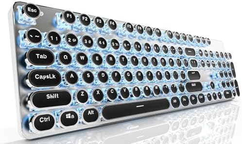 EWEADN TK950 Typewriter Keyboard Wireless Mechanical Keyboard, 104 Keys Aesthetic Typewriter Keyboards with Blue Backlit, Anti-Ghosting, Blue Switch Bluetooth/2.4GHz/Wired Cute keyboards-Black