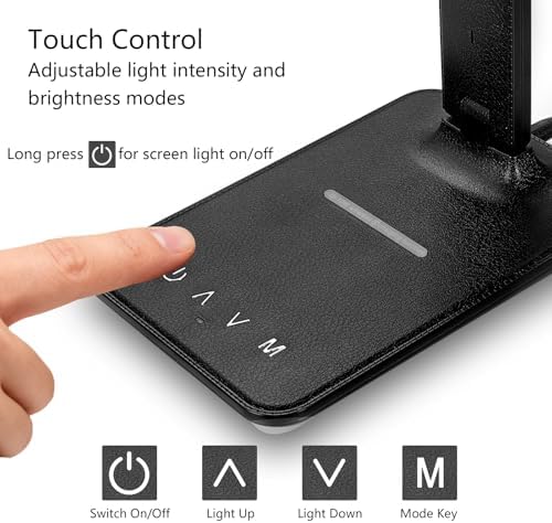 Desk Lamp with Wireless Charger, Table Lamp with USB Port, Eye-Caring Dimmable Touch Control, Clock Display, Adjustable Foldable Arm, 5 Brightness & 3 Color Modes, Home Office Study