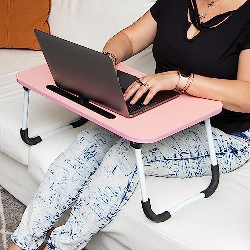 Mind Reader Lap Desk Laptop Stand, Bed Tray, Folding Legs, Couch Table, Portable, MDF, 23.25" L x 13.75" W x 10.5" H, Pink