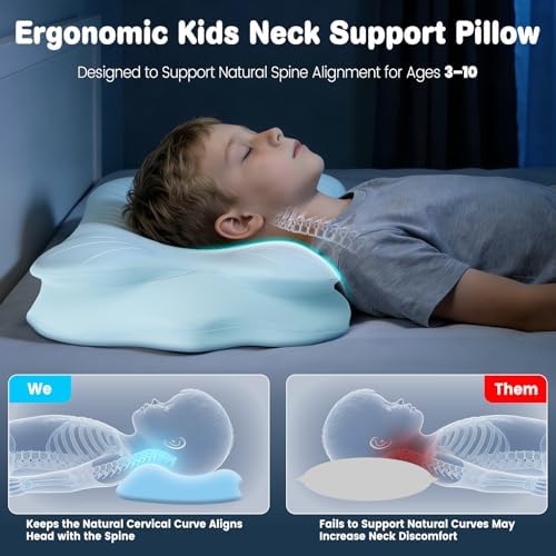 2026 New Toddler Pillow, Kids Cervical Pillow for Neck and Shoulder, Cooling Orthopedic Memory Foam Pillow,Ergonomic Neck Support Pillow for Side,Back and Stomach Sleepers,Odorless Aged 3-10 Years Old