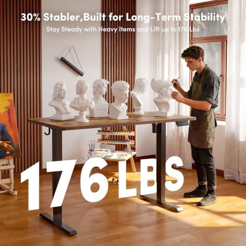 CubiCubi 48 x 24 One-Piece Electric Adjustable Standing Desk, Vintage Brown