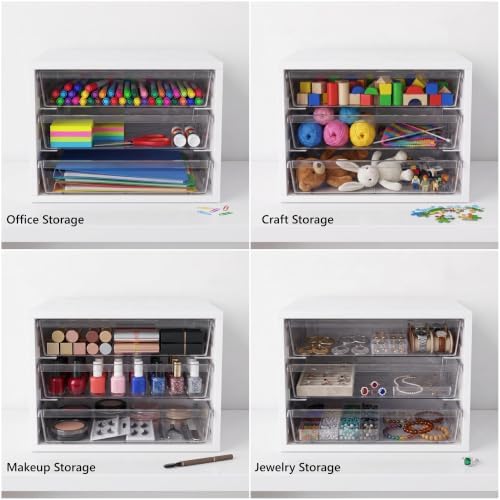WOPITUES Wooden Desk Organizer with 3 Drawers & a Total of 5 Dividers,White