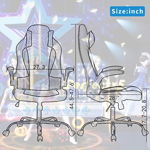 Gaming Chair Office Chair Desk Chair Ergonomic High Back Computer Chair with Lumbar Support Flip-up Arms Headrest PU Leather Swivel Task Chair for Women Men Adult, Pink