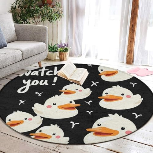 Men's Large Home Decor Mat, Soft Round Yoga Carpet, Non Slip Machine Washable Home Office Circle Rug Funny Duck