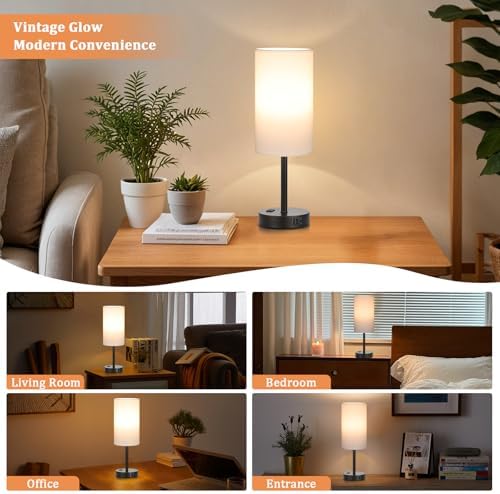 Touch Bedside Table Lamps Set of 2 - Bedroom Lamp with USB A+C, AC Outlet