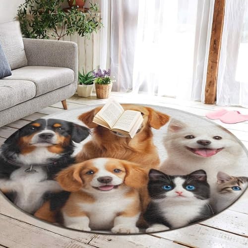 Circular Rugs Large Modern Round Area Rug Fashion Decor Mat for Home Office Puppies and Kittens