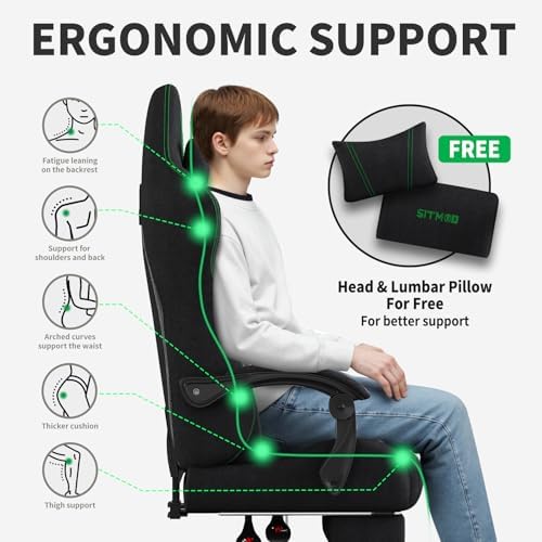 Fabric Gaming Chair with Footrest, Big Tall Reclining Ergonomic Chair