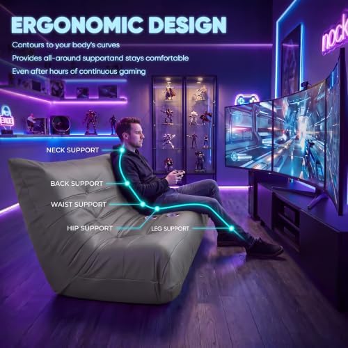 Homall Floor Gaming Chair Boneless Loveseat Couch, Ergonomic Floor Sofa Couch with Cup Holders, Leather Lazy Floor Lounger for Gaming, Reading, Relaxing, Watching TV (Grey)