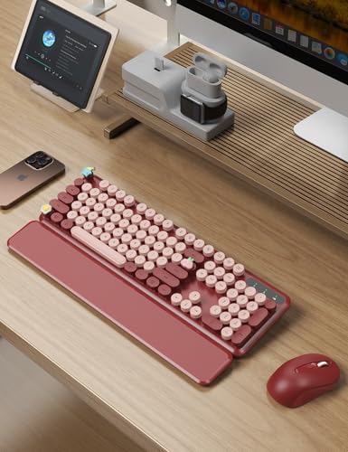 Wireless Keyboard and Mouse Combo, Cute Typewriter, Magnetic Wrist Rest