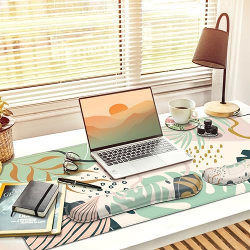 Gimars 4 in 1 Mouse Pad and Keyboard Wrist Rest Set, Large Mouse Pad with Memory Foam Wrist Support Pad for Desk with Coaster, Easy Typing Pain Relief, Gaming Office Home, 31.5x12 inch, Morandi Blue