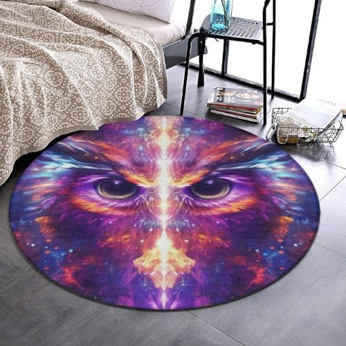 Highly Premium Quality Floor Mat, Office Chair Decor Mat, Room Sofa Yoga Soft Round Carpet Cool Space Abstract Owl Trippy Art, 24inch