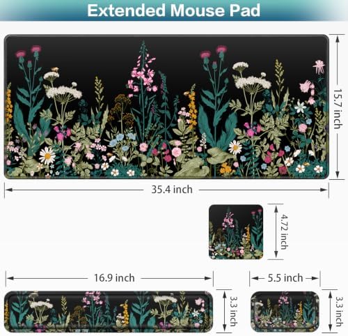 4 in1 Desk Mat, Large Gaming Mouse Pad with Wrist Rest Floral