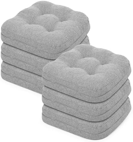 baibu 2-Layer Dining Chair Cushions, 6 Pack, 16.5 x 16.5 x 3.5 in, Grey