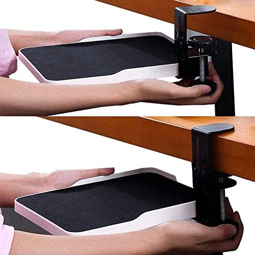 Under Desk Mouse Tray Clamp, Sliding Pull Out Keyboard Platform Extender with Slide Out Tray, White