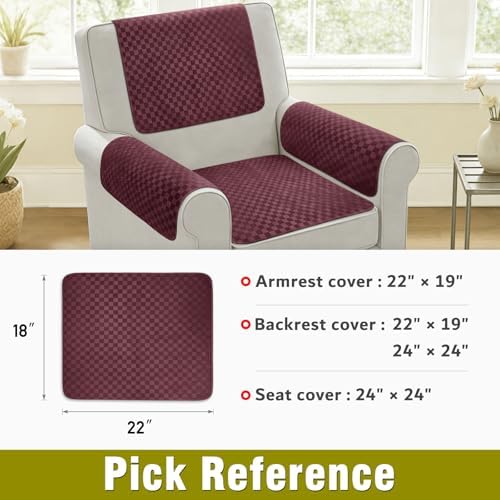 Couch Arm Covers, Sofa Arm Covers, Waterproof Armrest Cover for Sofa, Loveseat, Armchair, Anti-Slip Recliner Arm Cover, Headrest Cover, Arm Chair Covers Set of 2 (Burgundy, 22"×18")